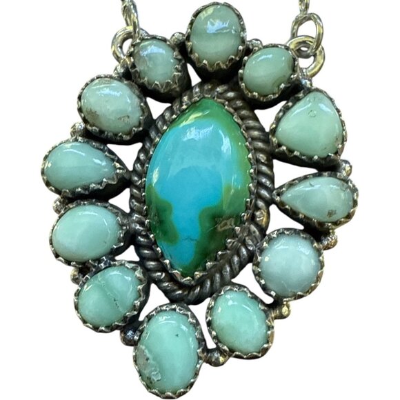 Sonoran Gold & Rare Persian Turquoise 925 Silver Pendant Necklace South Western - Picture 1 of 6